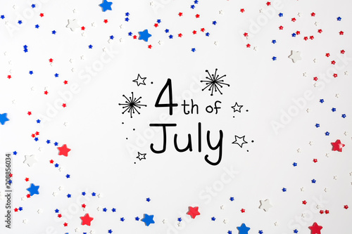 4th of July decorations on a white background flat lay