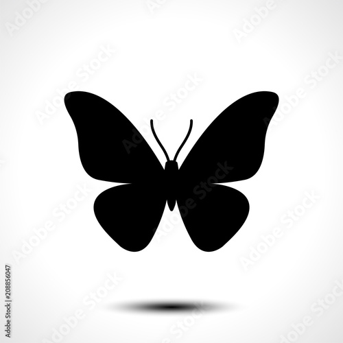 Silhouette of butterfly, isolated on white. Vector illustration