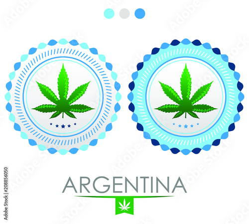 Argentina marijuana emblem, vector cannabis seal of approval with the colors of the flag of Argentina