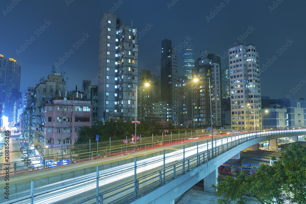 Highway in midtown of Hong Kong city, China.