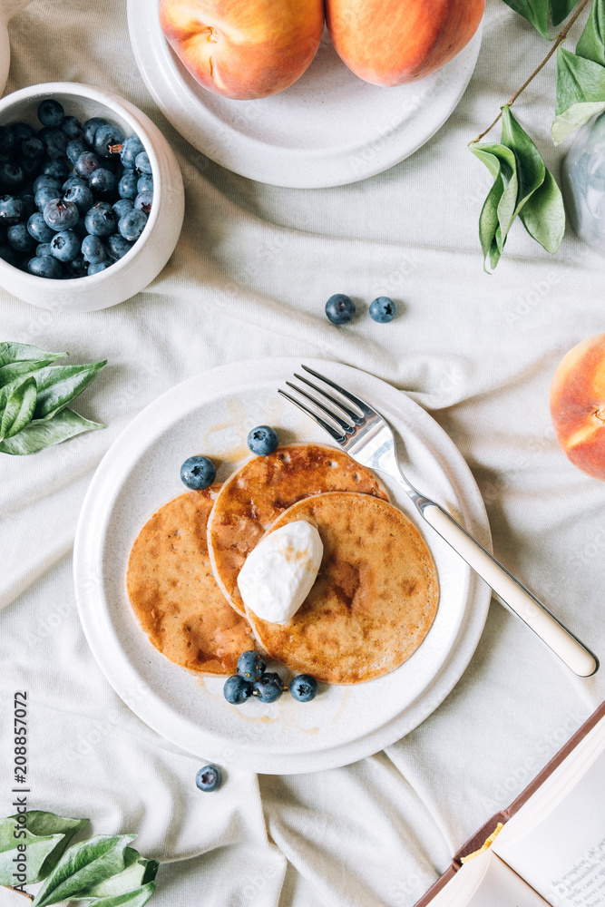 Delicious homemade pancakes with blueberries Delicious homemade pancakes with blueberries