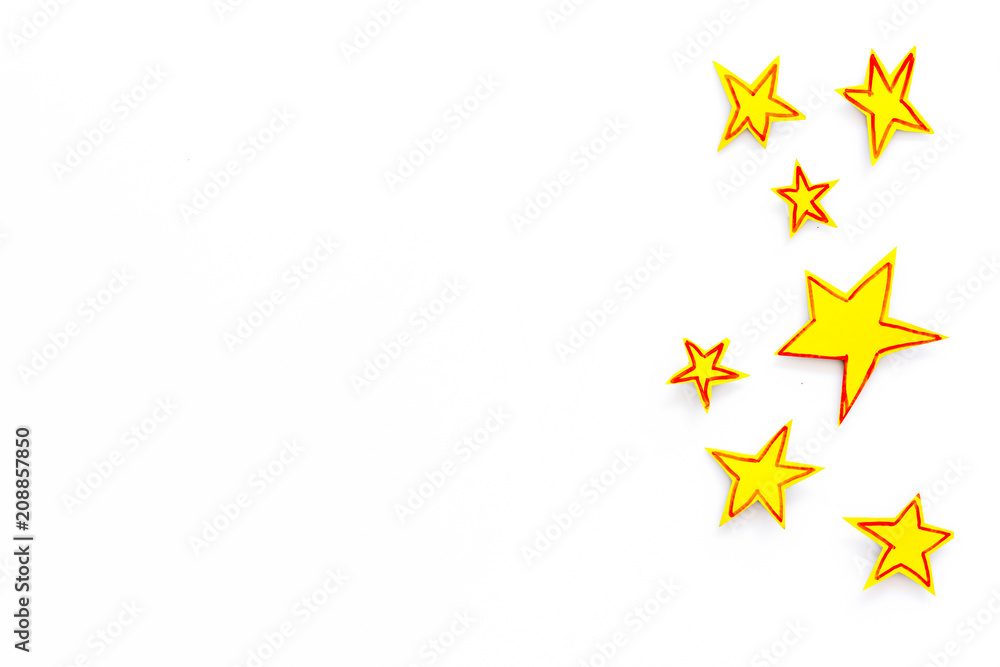 Stars frame. Drawn stars on white background top view space for text Stars frame. Drawn stars on white background top view space for text