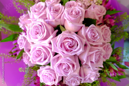 Romantic Flower bouquet arrangement with special white pink rose © Ray