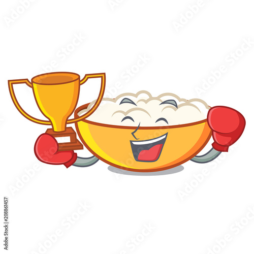 Boxing winner cottage cheese mascot cartoon