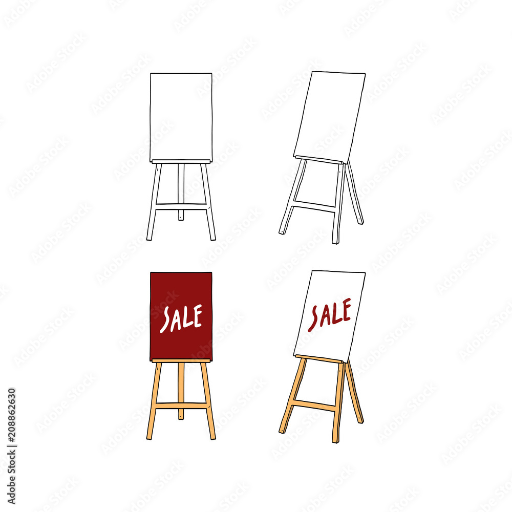 Hand drawn vector illustration of board stand with blank frame. Hand drawn vector illustration of board stand with blank frame.