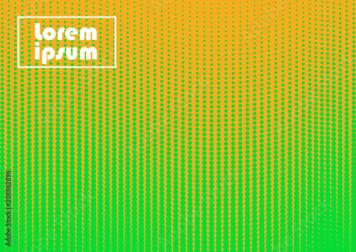 Horizontal abstract background with dotted halftone pattern in fluorescent colors. A wavy texture of gradient dot ornament. Design template of flyer, banner, cover, poster in A4 size. Vector 