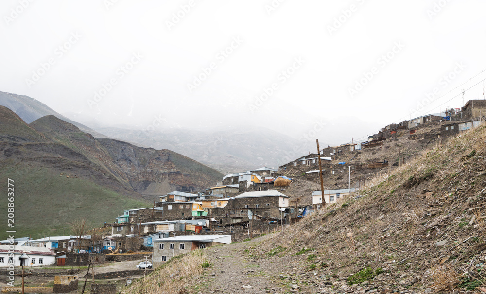 Mountain settlement, houses of local residents - Khinalig, Azerbaijan