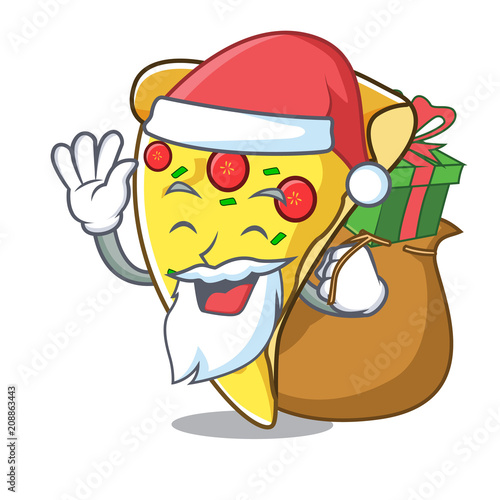 Santa with gift pizza slice mascot cartoon