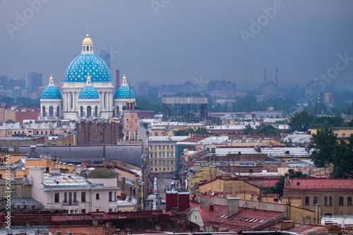 Russian Church and streets on cloudy day