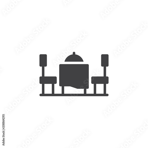 Two Person Served Table vector icon. filled flat sign for mobile concept and web design. Dining table and chairs for two people simple solid icon. Symbol, logo illustration. Pixel perfect 