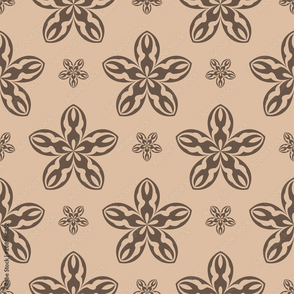 Brown floral ornament on beige background. Seamless pattern Brown floral ornament on beige background. Seamless pattern