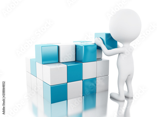 3D White business people with cubes.