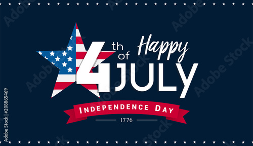 Happy 4th of July Banner Vector illustration, Independence Day, 4th of July with US flag inside star on dark blue background.