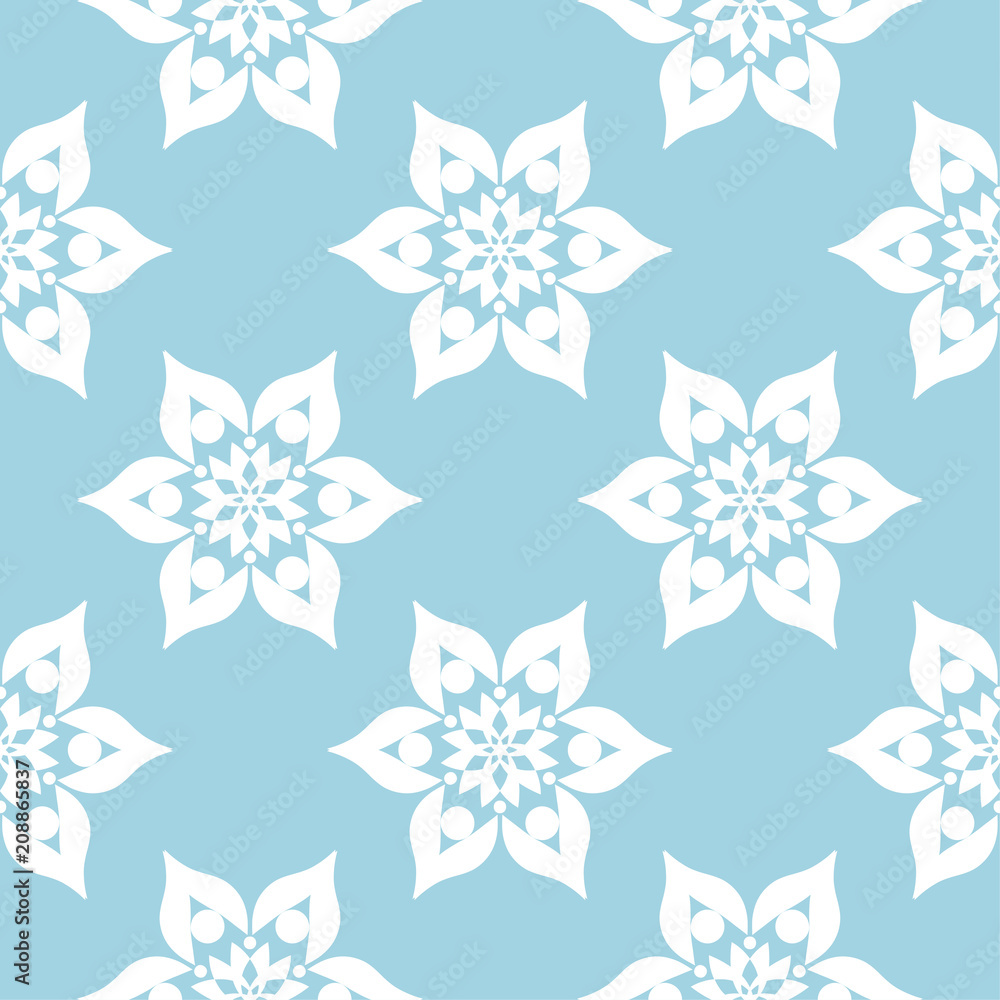 Obraz premium White floral seamless pattern on blue background