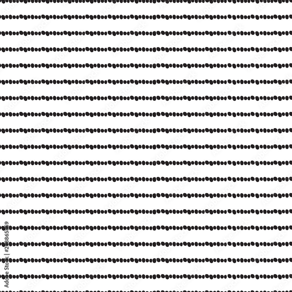 Hand drawn dots seamless vector pattern. Black and white striped background.