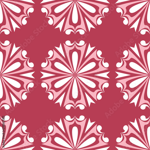 Red floral seamless pattern. Pale red and beige colored background