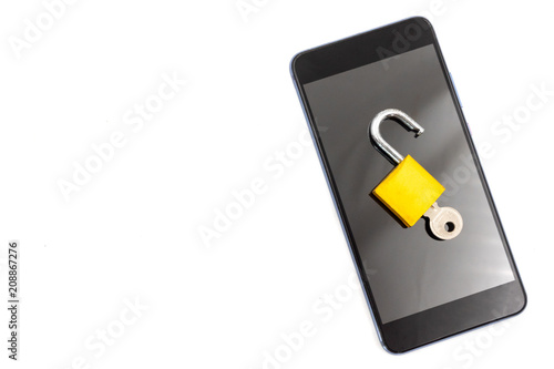 Smart phone with padlock on white background. Security concept
