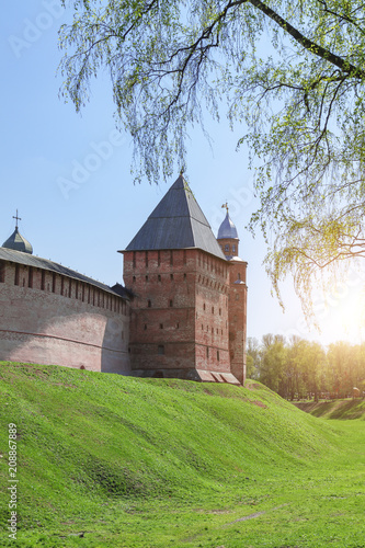 Wall and tower of the ancient Kremlin