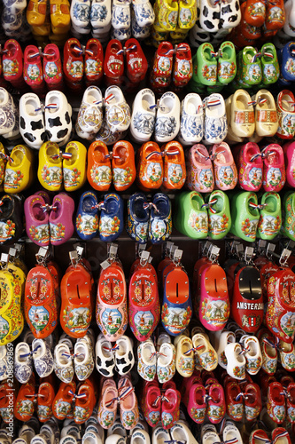 collection of colourfull small Dutch wooden shoes photo