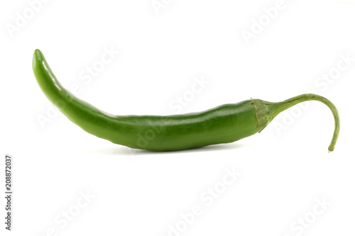 Green chilli pepper isolated on white background.