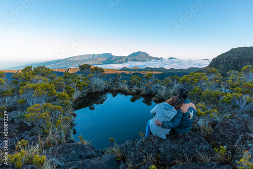 Couple admiring the Piton des Neiges in Reunion Island