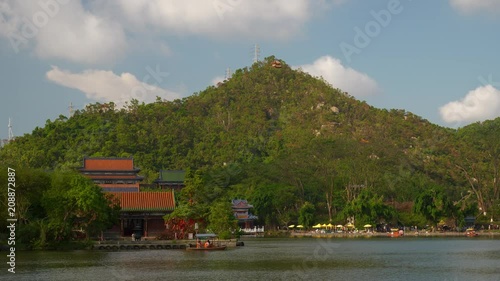 sunny day zhuhai city famous park lake mountain panorama 4k china
 photo