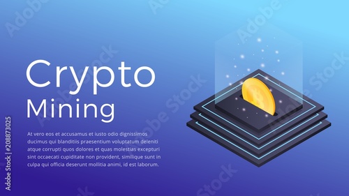 Crypto mining. Isometric illustration of Cryptocurrency Miner. Crypto Mining Industry concept