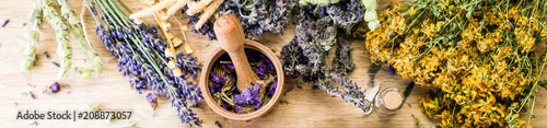 Panel kuchenny z motywem preparation of herbs, homeopathy, dried flowers, banner
