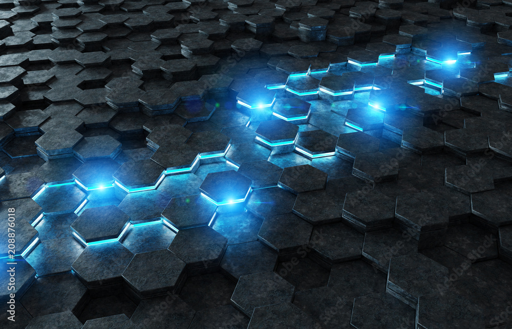 Black and blue hexagons background pattern 3D rendering Stock ...