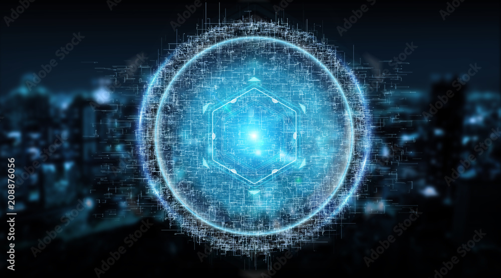 Digital sphere connection hologram 3D rendering Digital sphere connection hologram 3D rendering