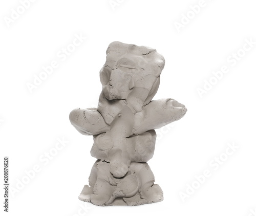 Grey modelling clay figure, shape isolated on white background