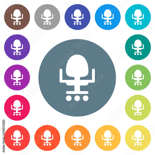 Office chair flat white icons on round color backgrounds