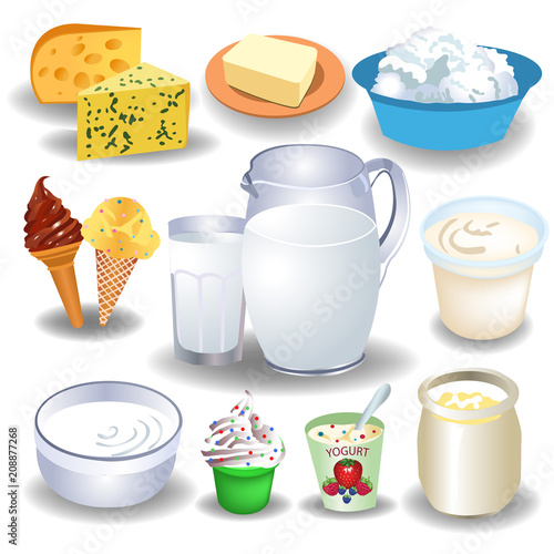dairy products like milk, cheese, yogurt, cream and butter