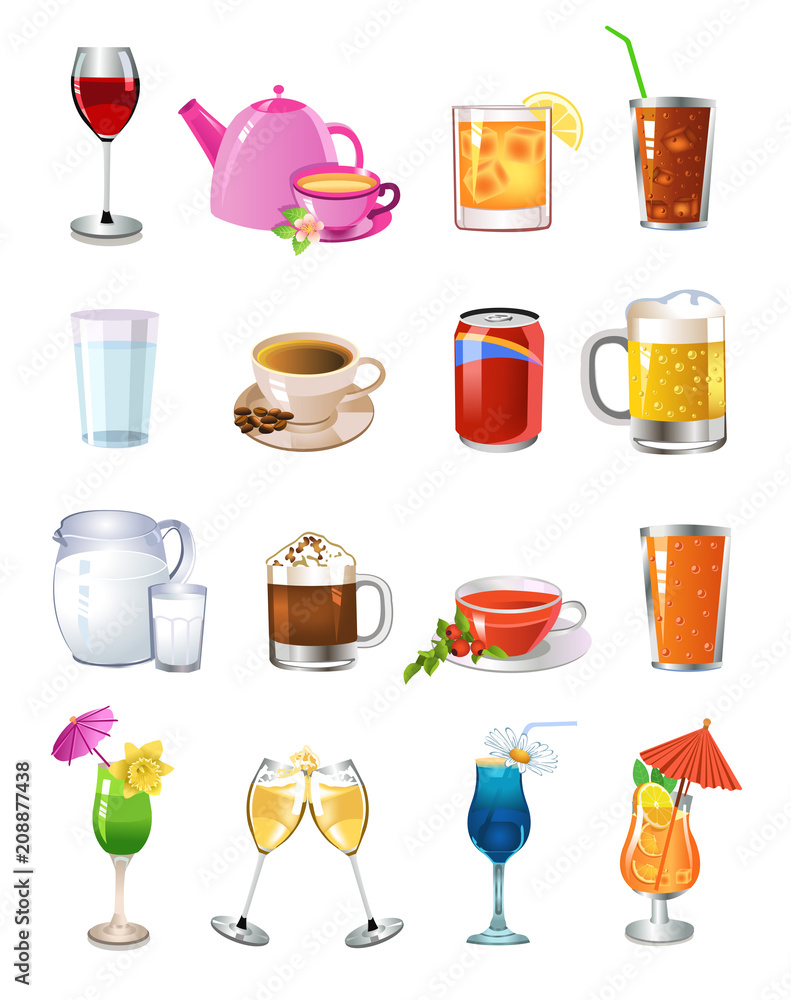 vector set of different drinks and beverages vector set of different drinks and beverages