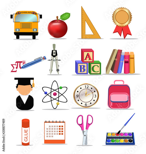 school icons and objects