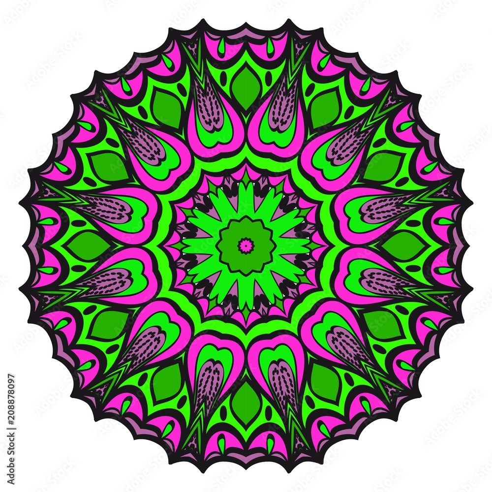 Decorative flower mandala design. Vector round pattern. Coloring. Design for greeting card, invitation, tattoo.