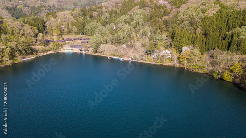 aerial view at lake nojiri in nagano japan photo