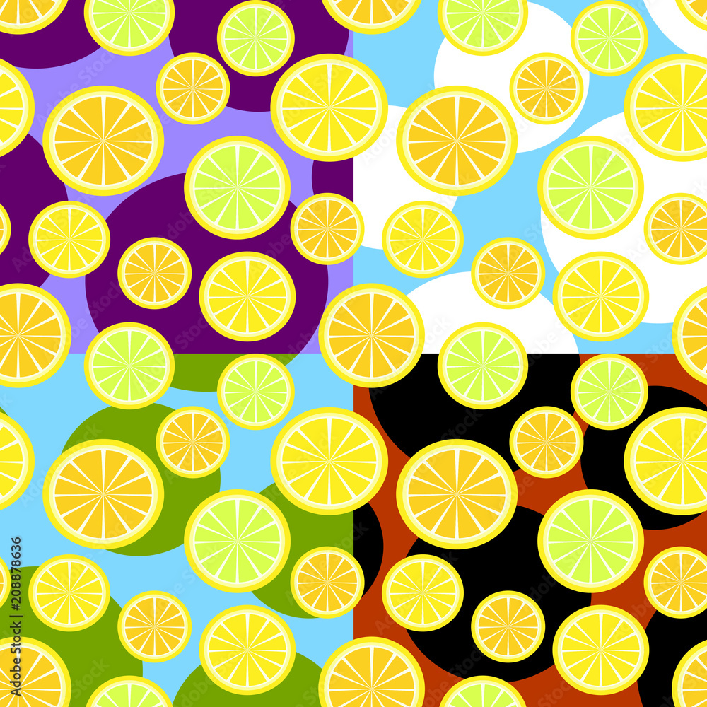 Orange, lemon. Seamless pattern. Vector illustration.