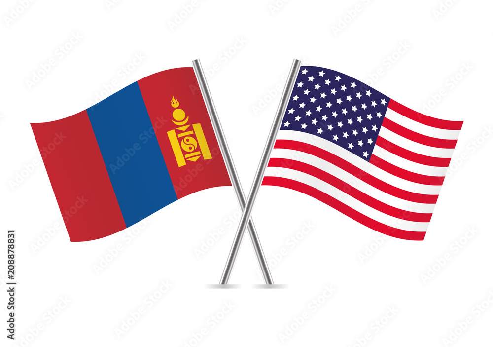 Mongolia and America flags. Vector illustration.
