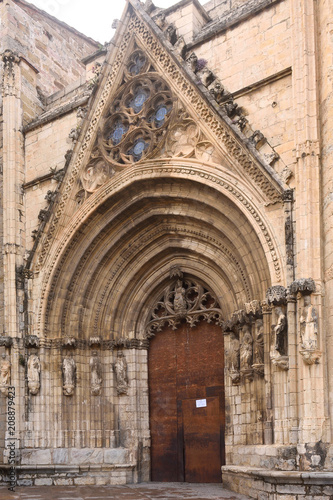 door of the virgins of the cathedral of Santa Maria in Morella, Maestrazgo, Castellon, Spain