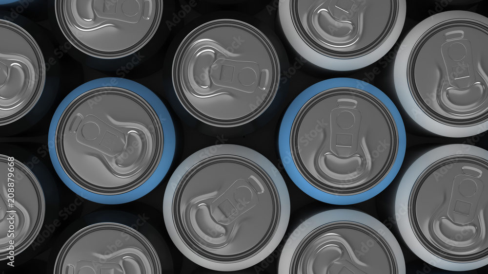 Big black, white and blue soda cans on white background Big black, white and blue soda cans on white background