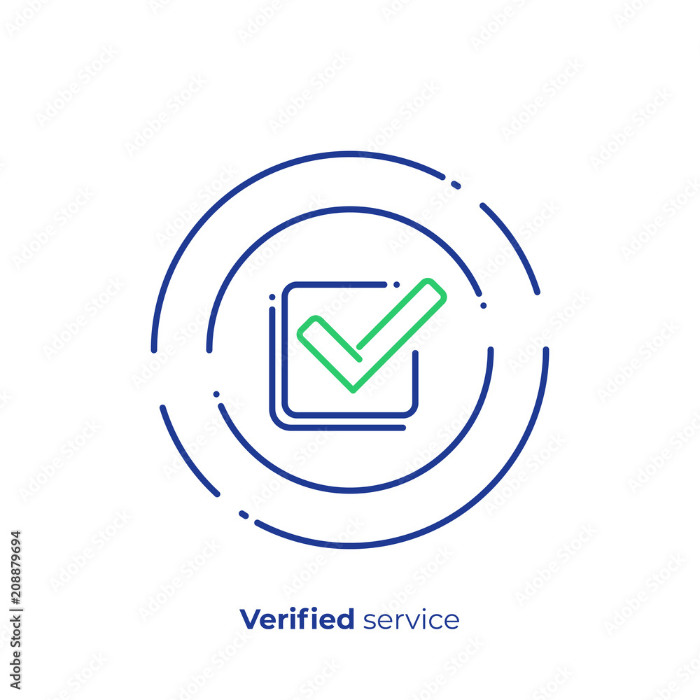Successfull investment line art icon, verified finance organisation vector art, outline digital checklist illustration Successfull investment line art icon, verified finance organisation vector art, outline digital checklist illustration