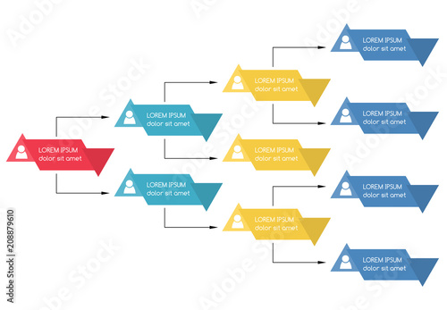 Colorful business structure concept, corporate organization chart scheme with people icons. Vector illustration.
