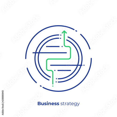 Business strategy line art icon, investment tactics vector art, outline success maze illustration