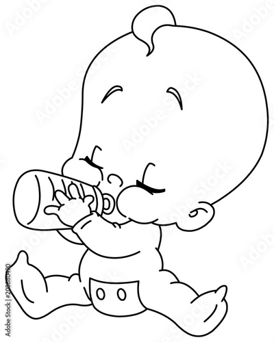 outlined baby with bottle