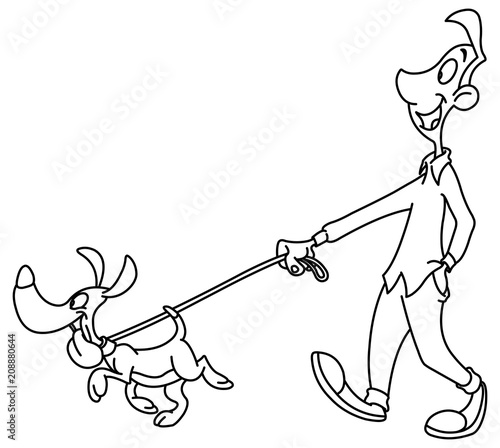 Outlined man walking dog