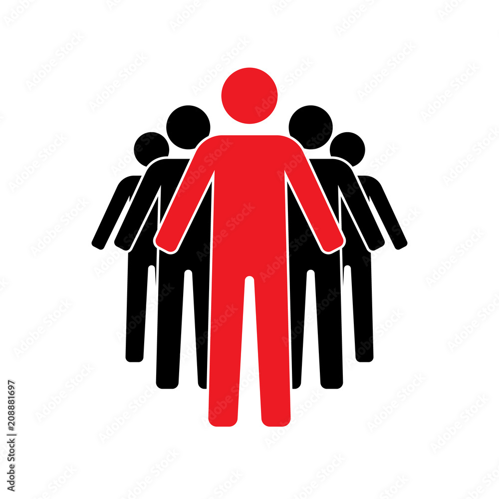 A red man isolated among people icon on a white background. vector icon A red man isolated among people icon on a white background. vector icon