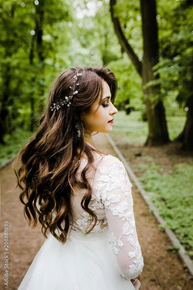 Portrait of a charming bride with wavy hair Portrait of a charming bride with wavy hair