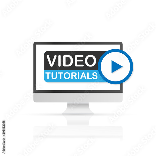 Screen PC with Video Tutorials icon. Vector stock illustration.