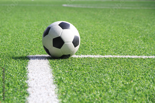 Soccer ball on grass field stadium 